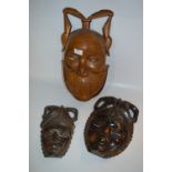 Three Carved Wood African Wall Masks