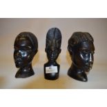 Three Carved African Ebony Busts