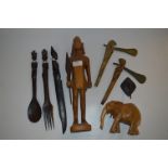 Carved African Elephant, Cutlery and Axes, etc.