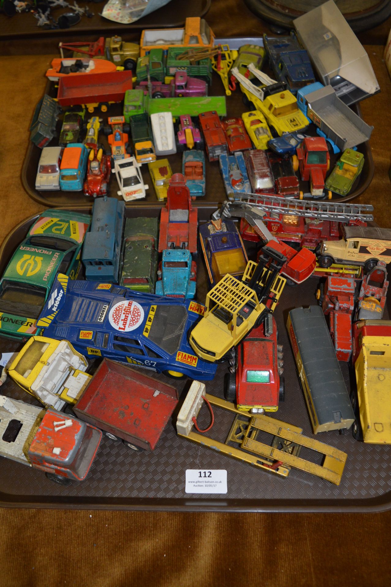 Two Trays of Play Worn Diecast Vehicles; Matchbox, Corgi, Dinky, etc.