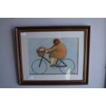 Original Framed Pastel "Lady on Bike" By Peter Bell (Private Commission)