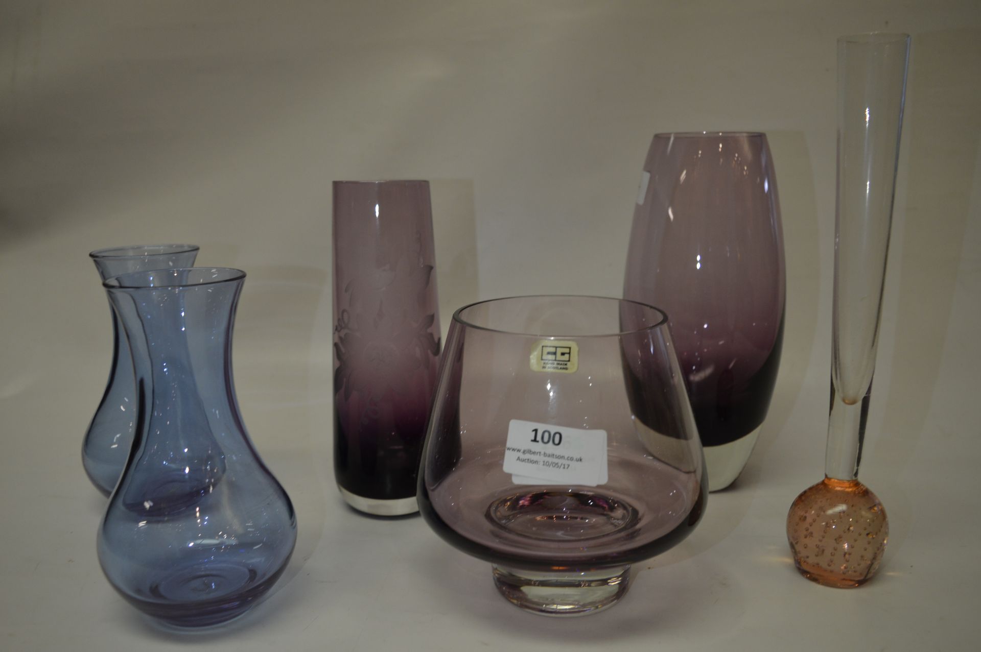 Collection of Six Purple Glass Vases