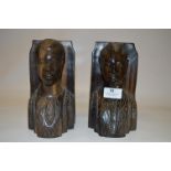 Pair of Carved African Ebony Bookends