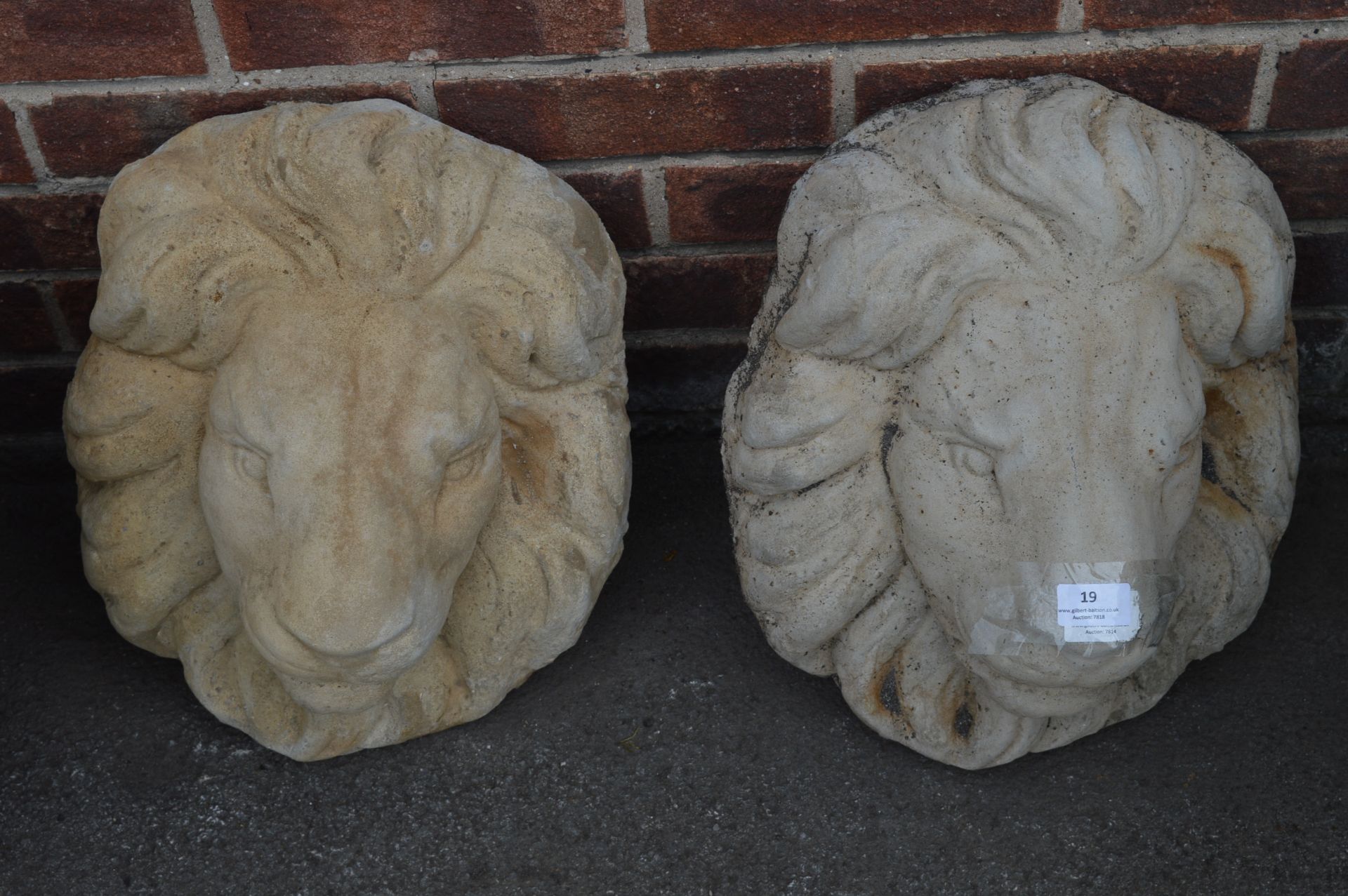 Pair of Concrete Wall Hanging Lions Heads
