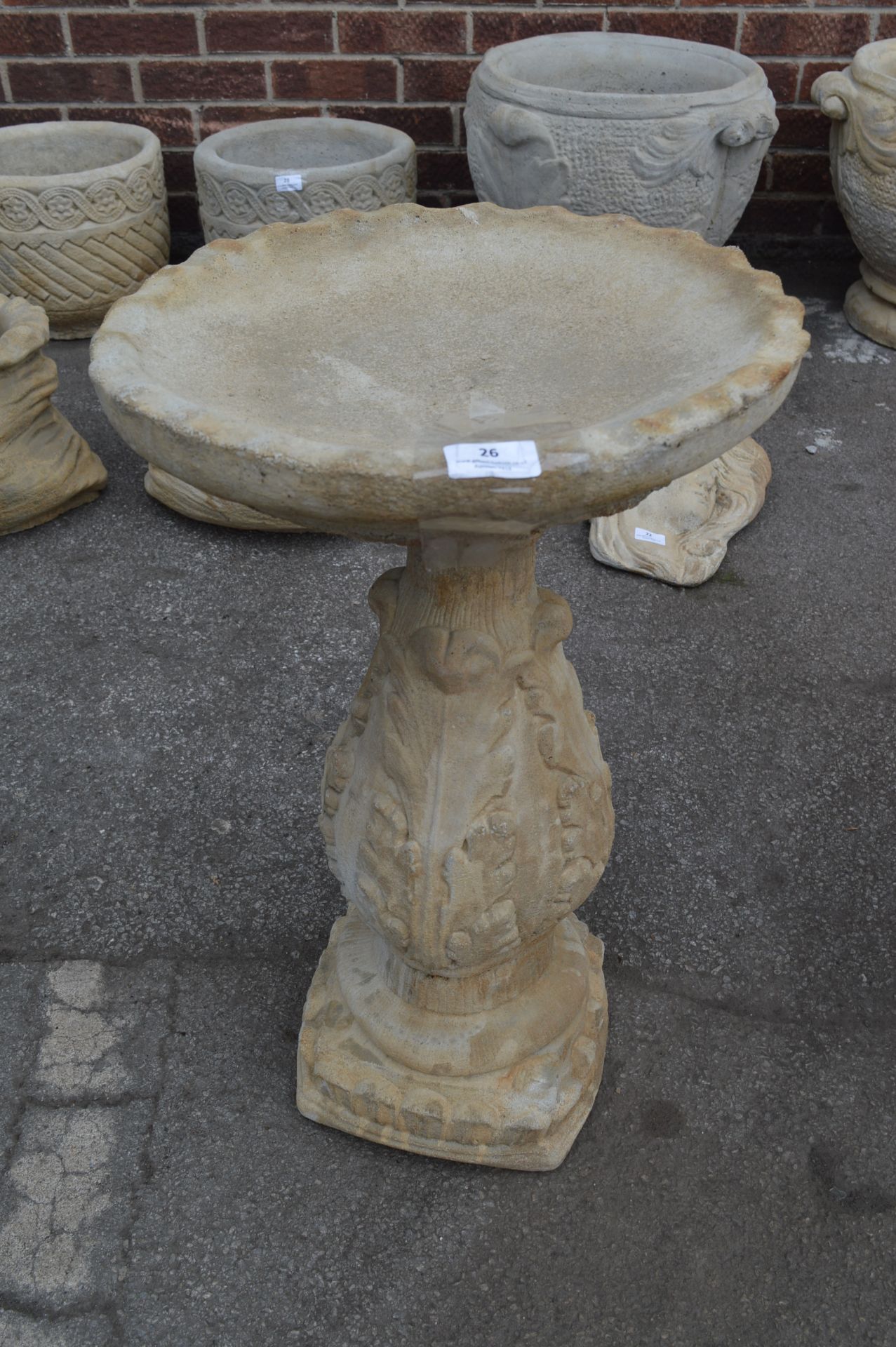 Concrete Birdbath on Leaf Decorated Plinth