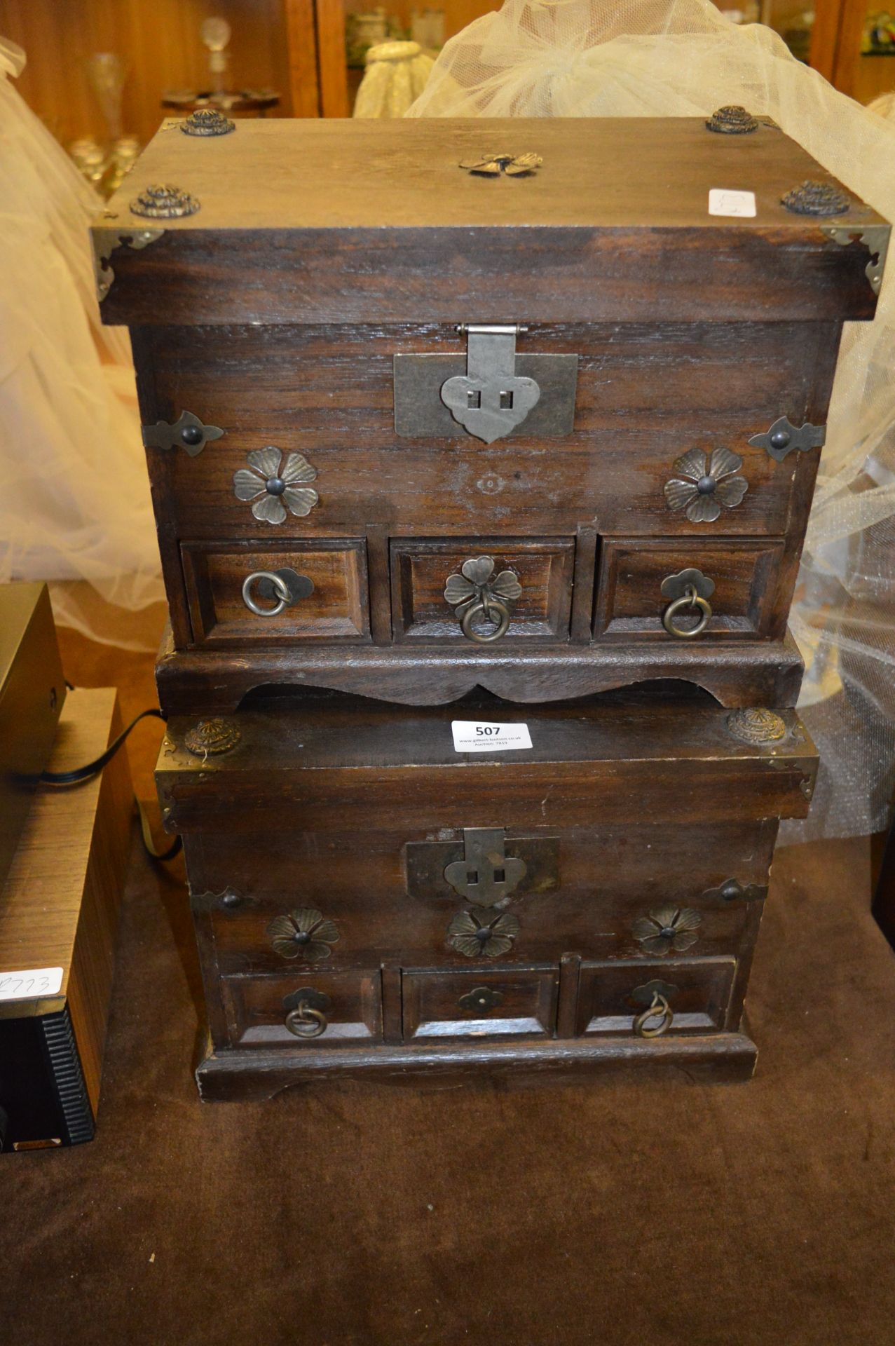 Two Metal Bound Wooden Trinket Boxes