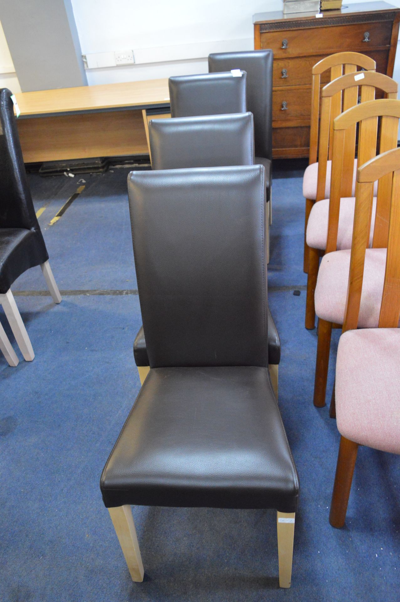 *Set of Four Brown Leatherette Highback Dining Chairs