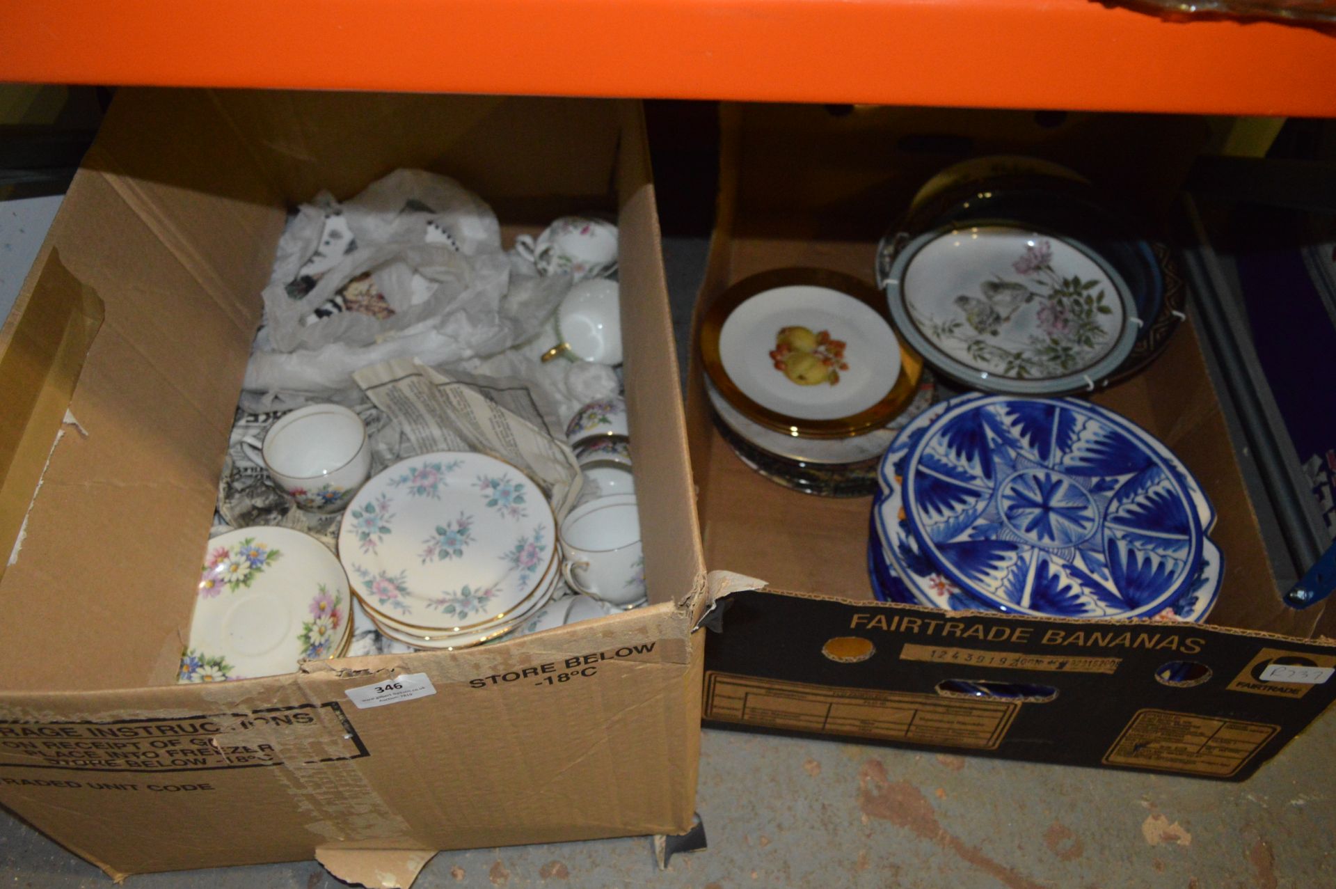 Two Boxes Containing; Floral Patterned Tea Set and Decorative Wall Plates