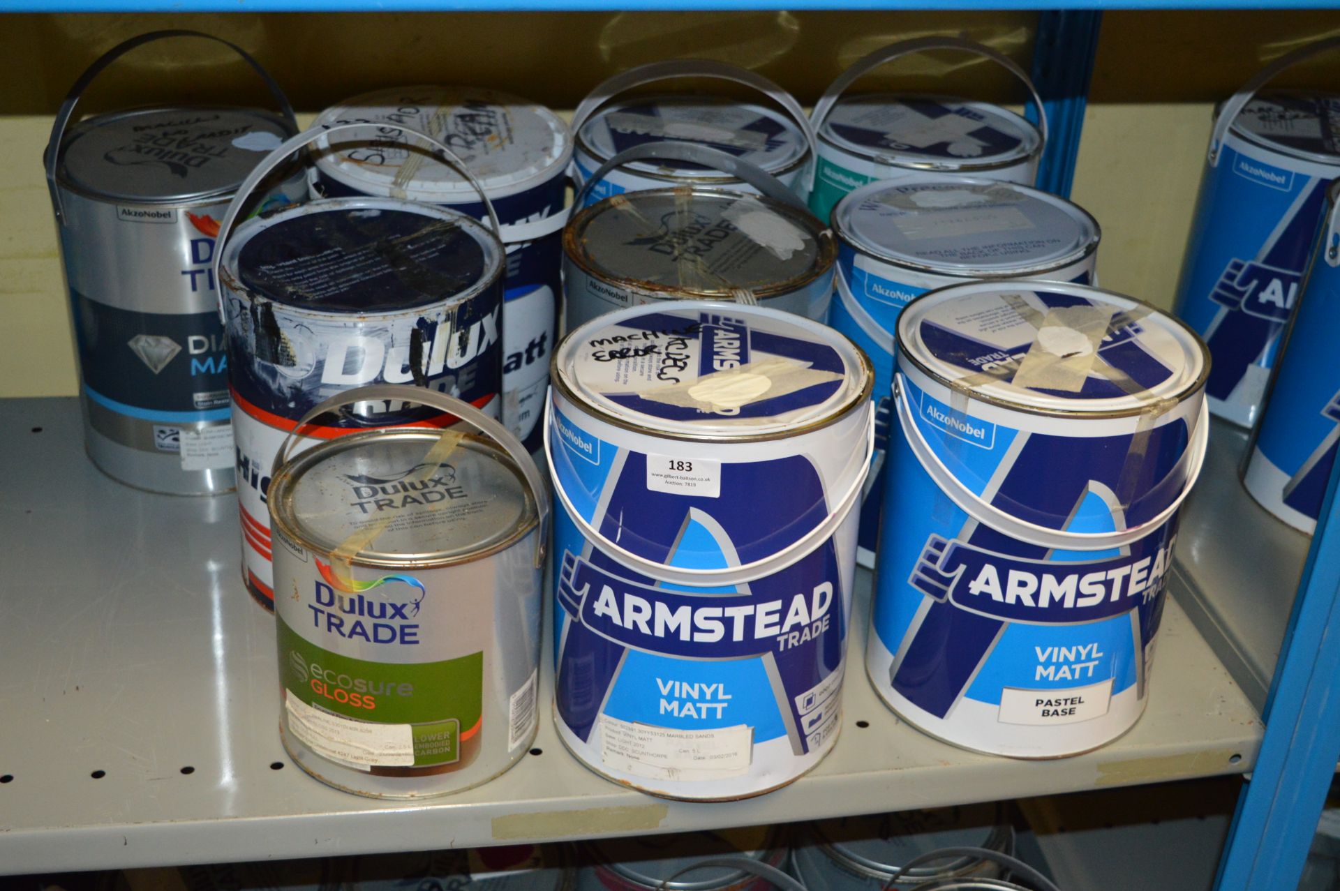 9x5L and 1x2.5L of Various Armstead and Dulux Paints; Vinyl, Matt and Gloss