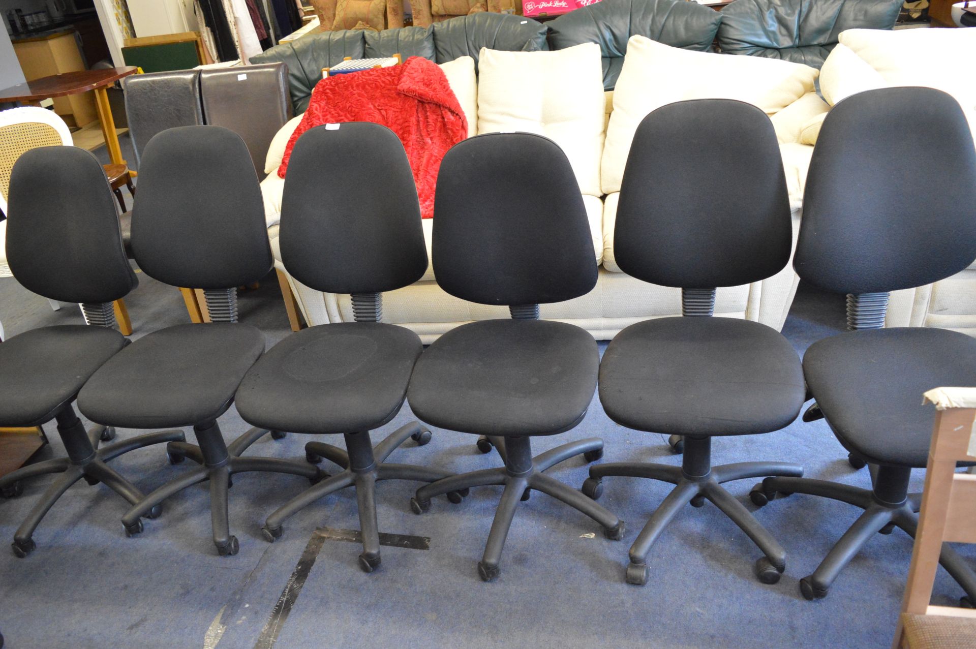 Set of Six Black Swivel & Adjustable Office Chairs