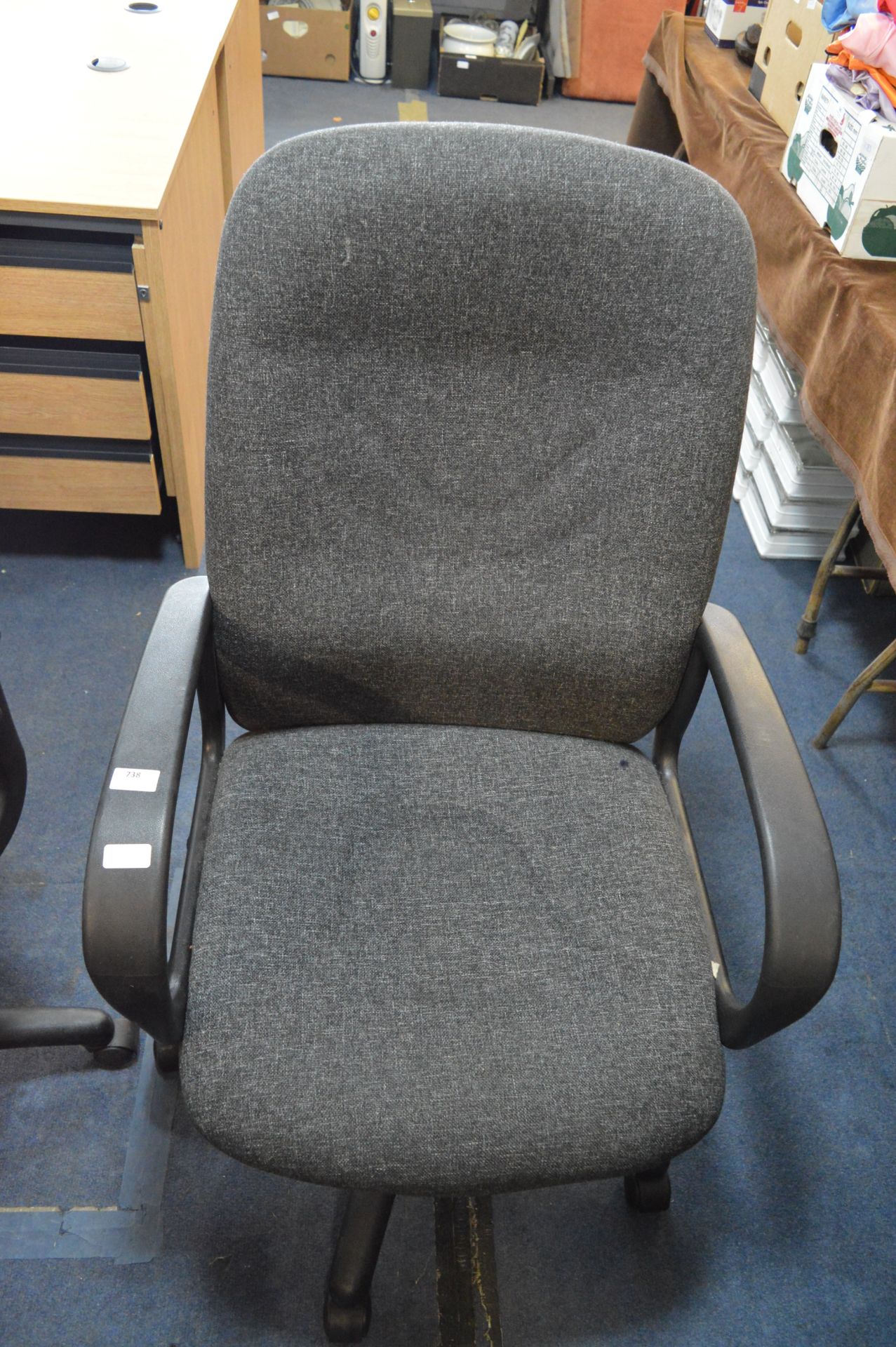 *Grey Upholstered Swivel Office Armchair