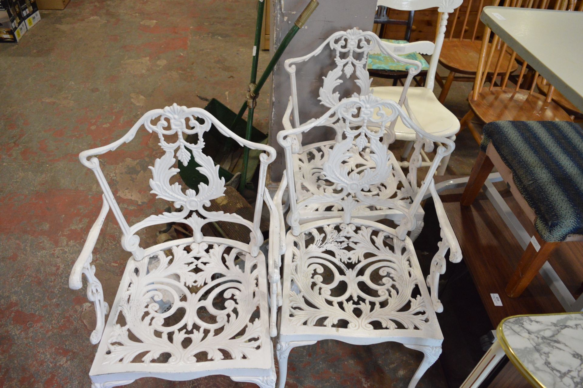 Set of Three Antique Style White Painted Aluminium Garden Chairs