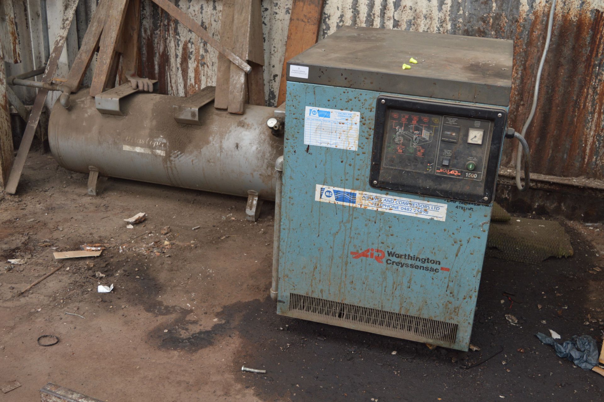 *Worthington Creyssensac Rollair 1500 Screw Compressor with Horizontal Receiver (Manufactured by