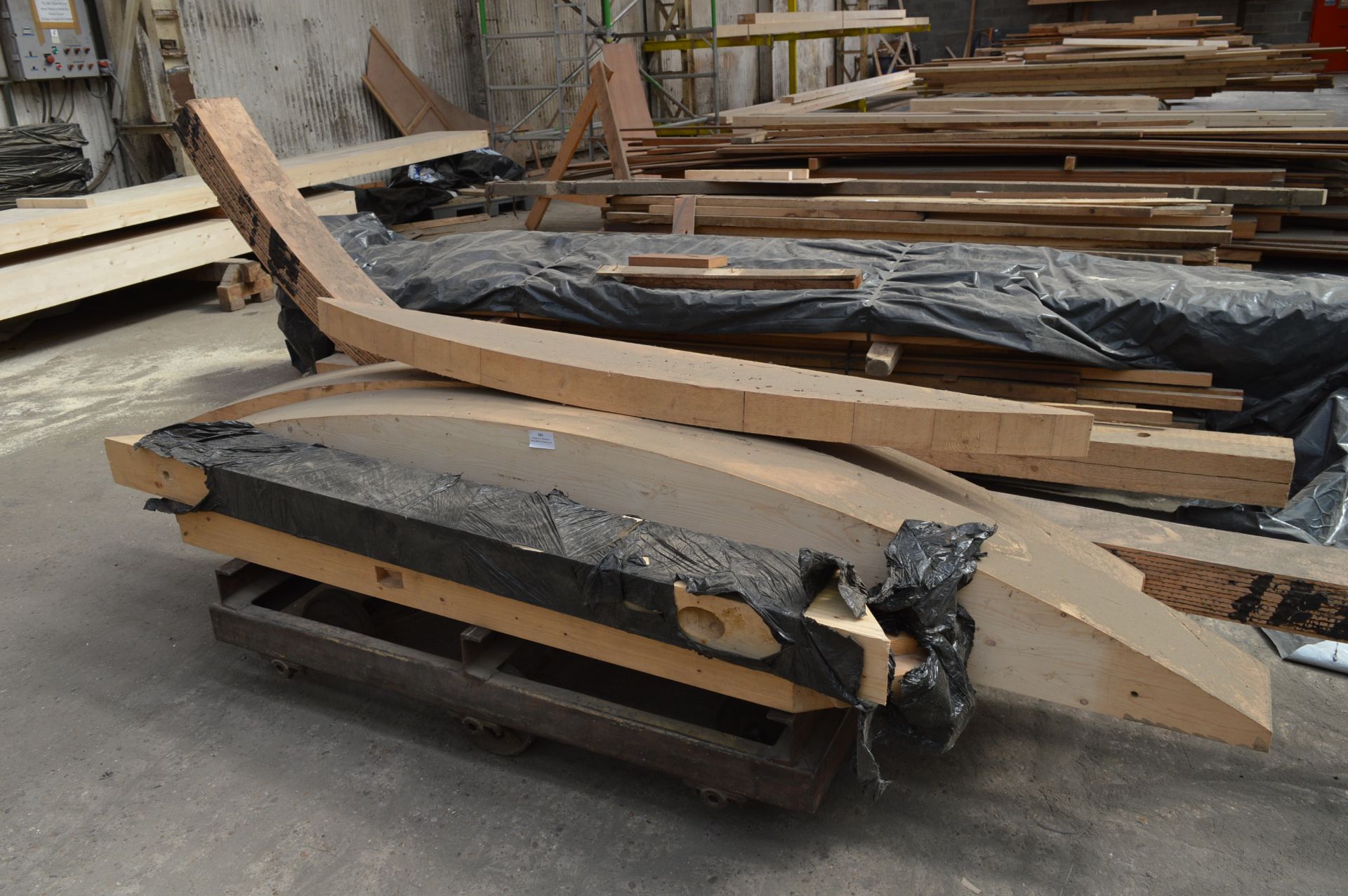 *Six Wheel Industrial Barrow Containing Various Curved and Arch Topped Glulam Lintels