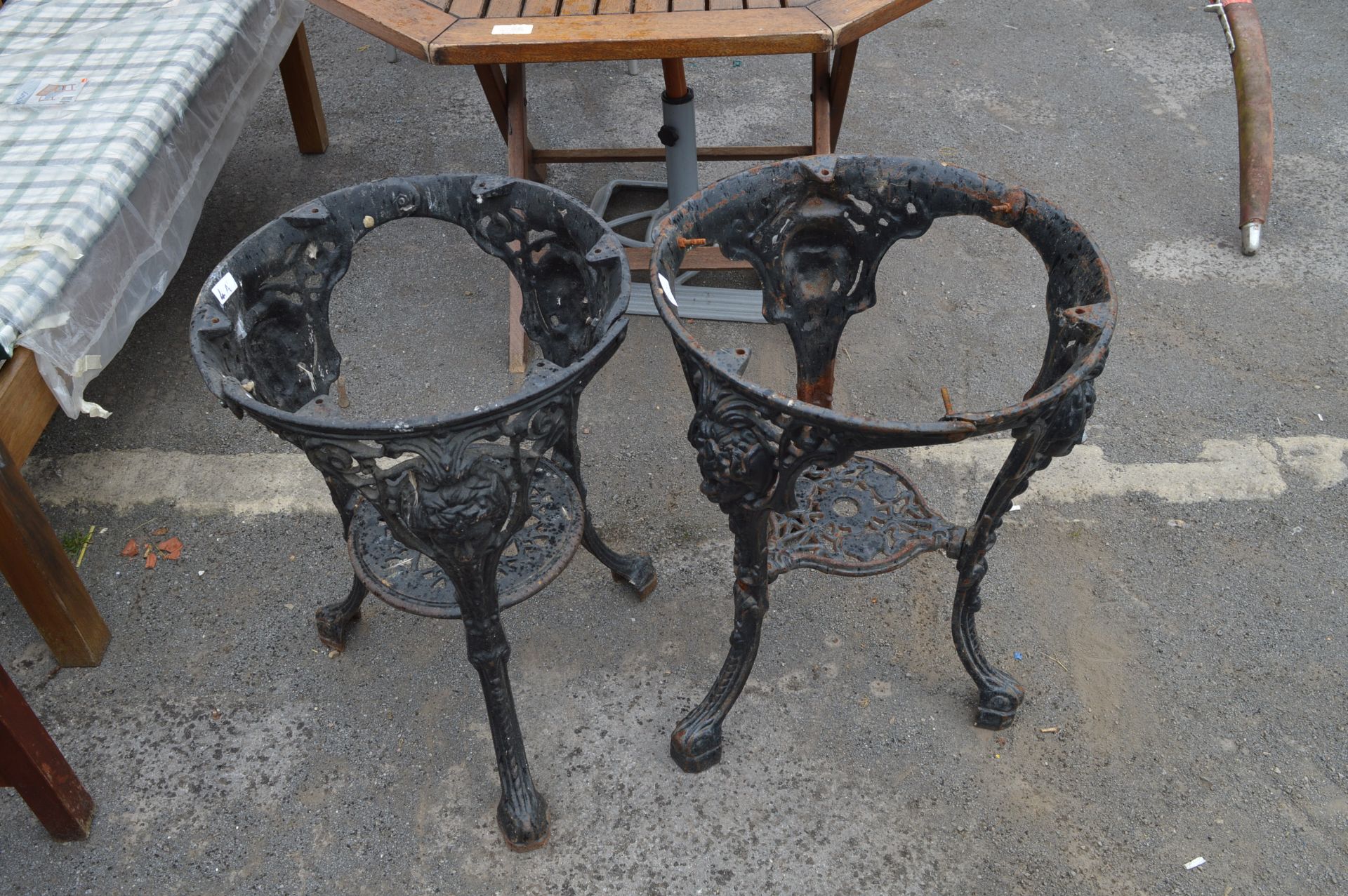 Pair of Cast Iron Pub Table Bases with Britannia Heads