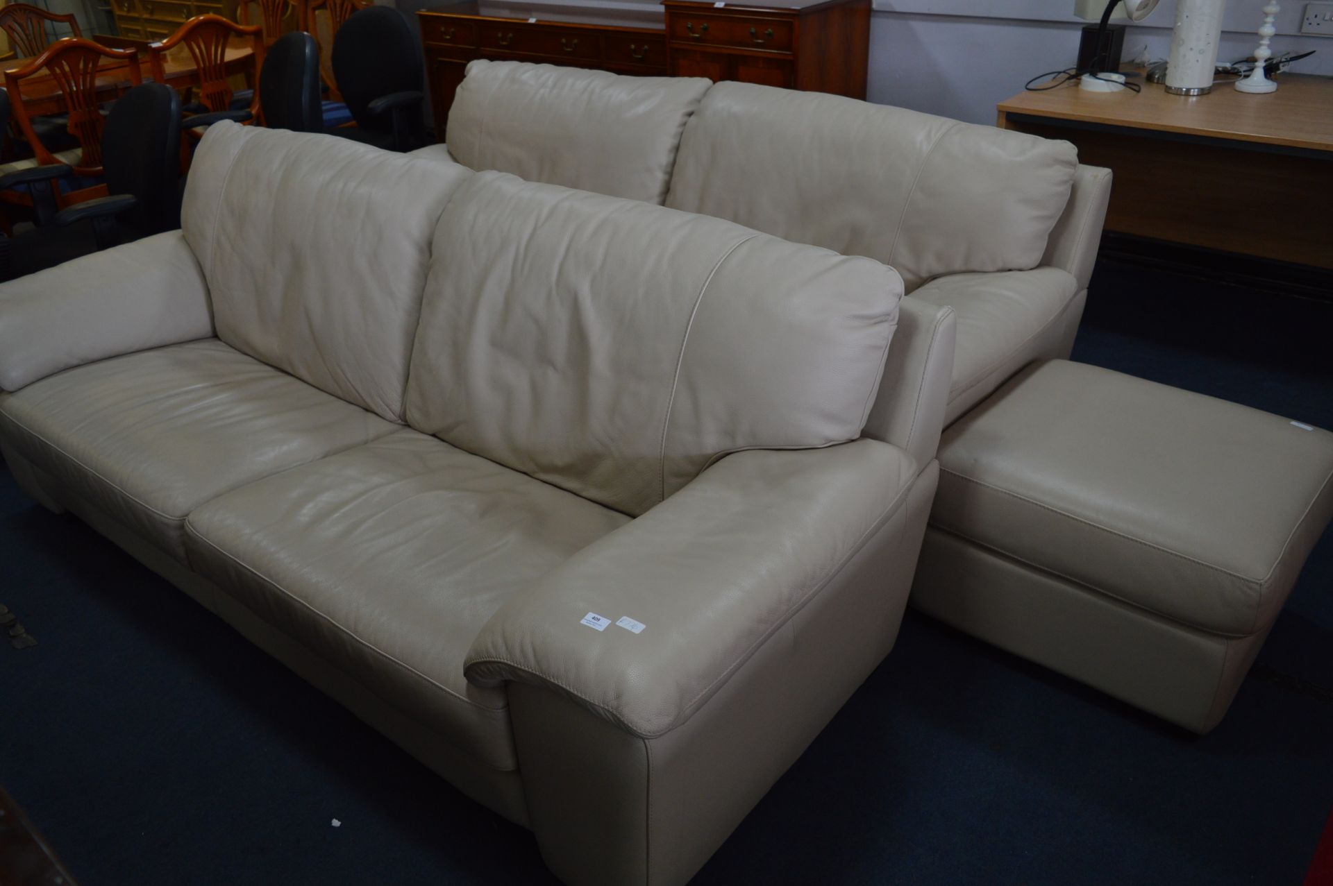 Pair of Large Cream Leather Sofas