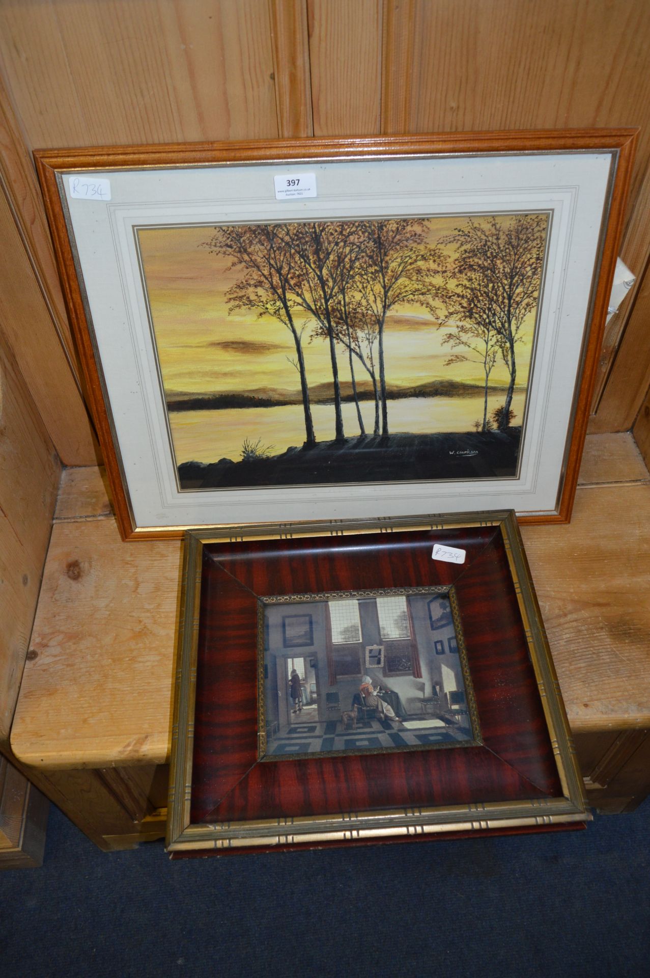 Framed Painting "Country Scene" and a Framed Print