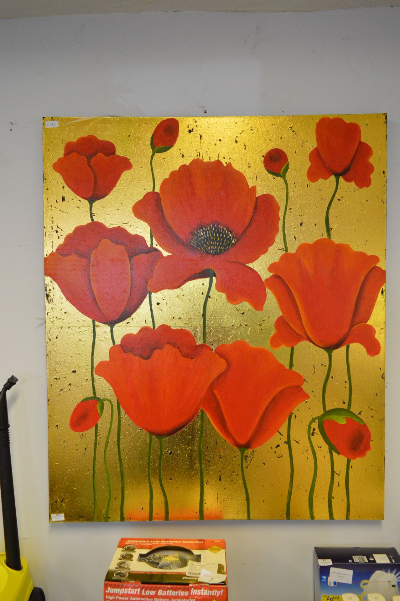 Large Unframed Printed Canvas of Poppies on Gold Background