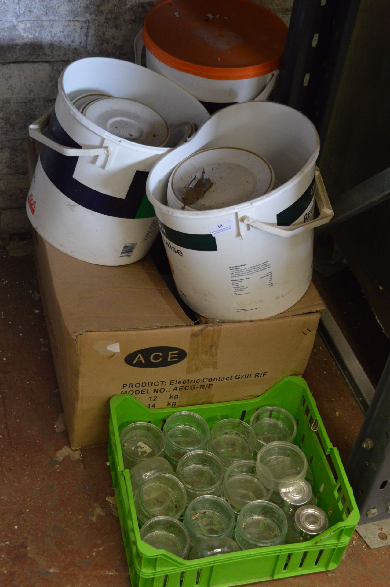 Three Buckets of Crockery and Assorted Glassware