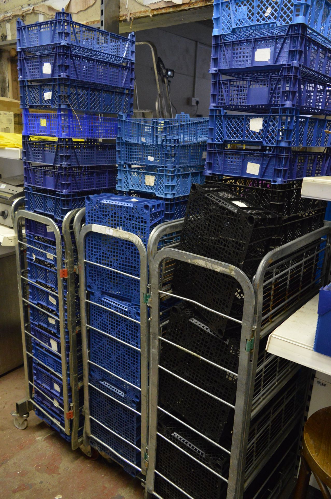 Three Roller Trolleys with Assorted Plastic Trays