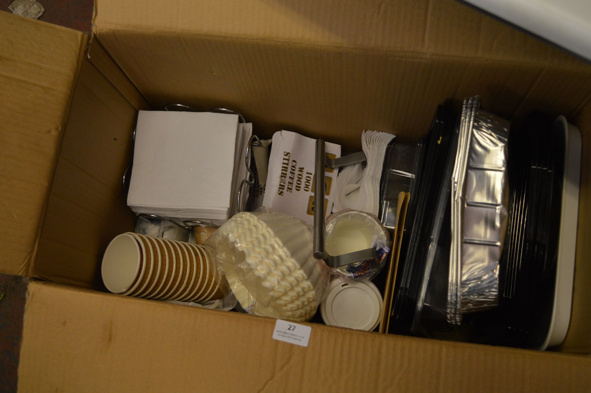 Box Containing Assorted Catering Items; Disposable Cups, Napkins, Foil Trays, etc.