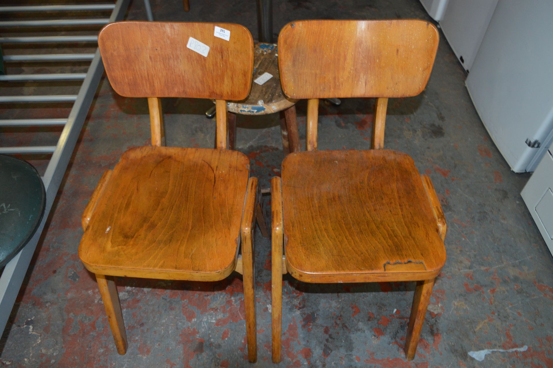 Pair of Beech Stacking Chairs and a Stool