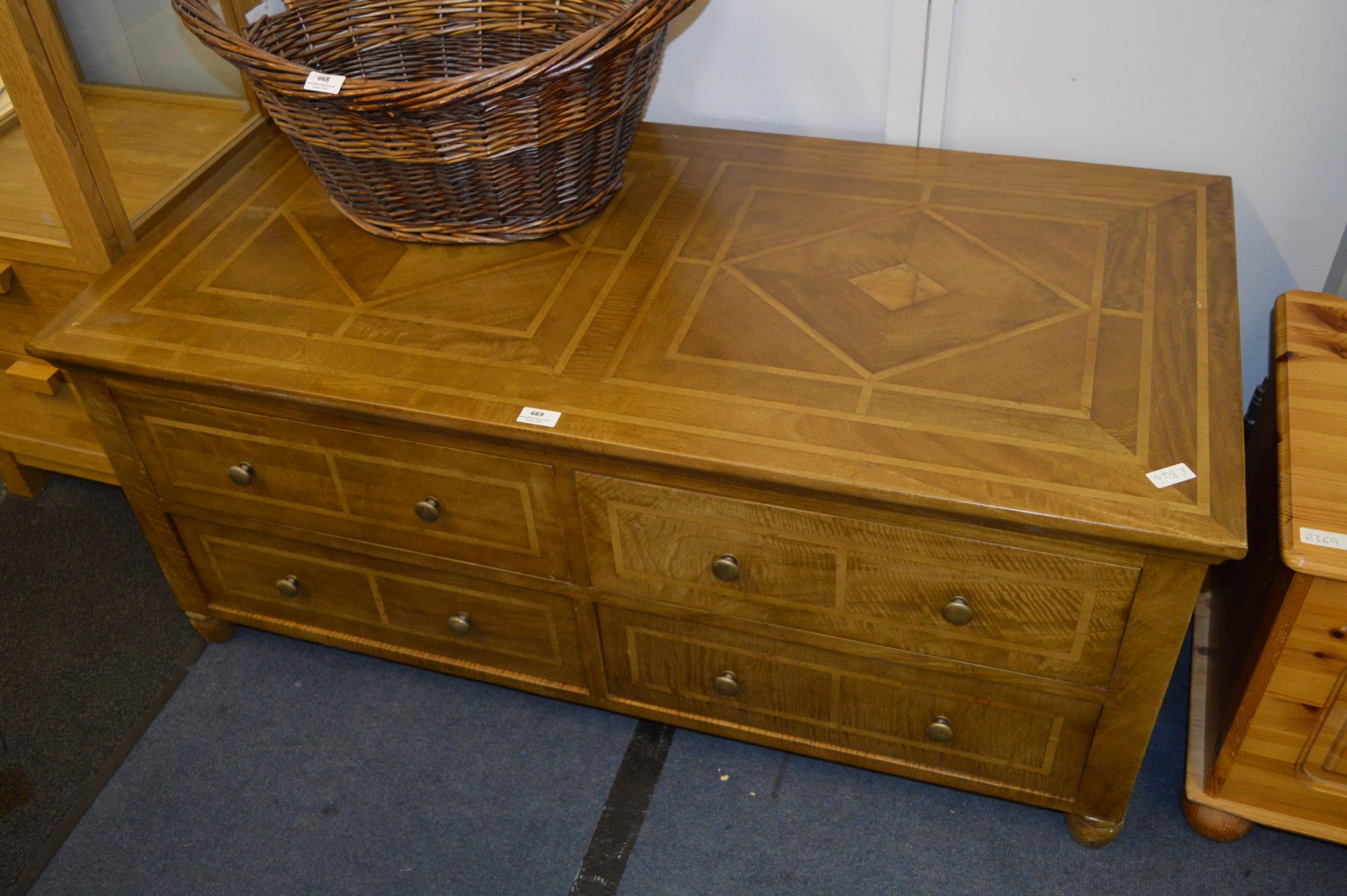 Walnut Inlaid Centre Coffee Table with Four Drawers