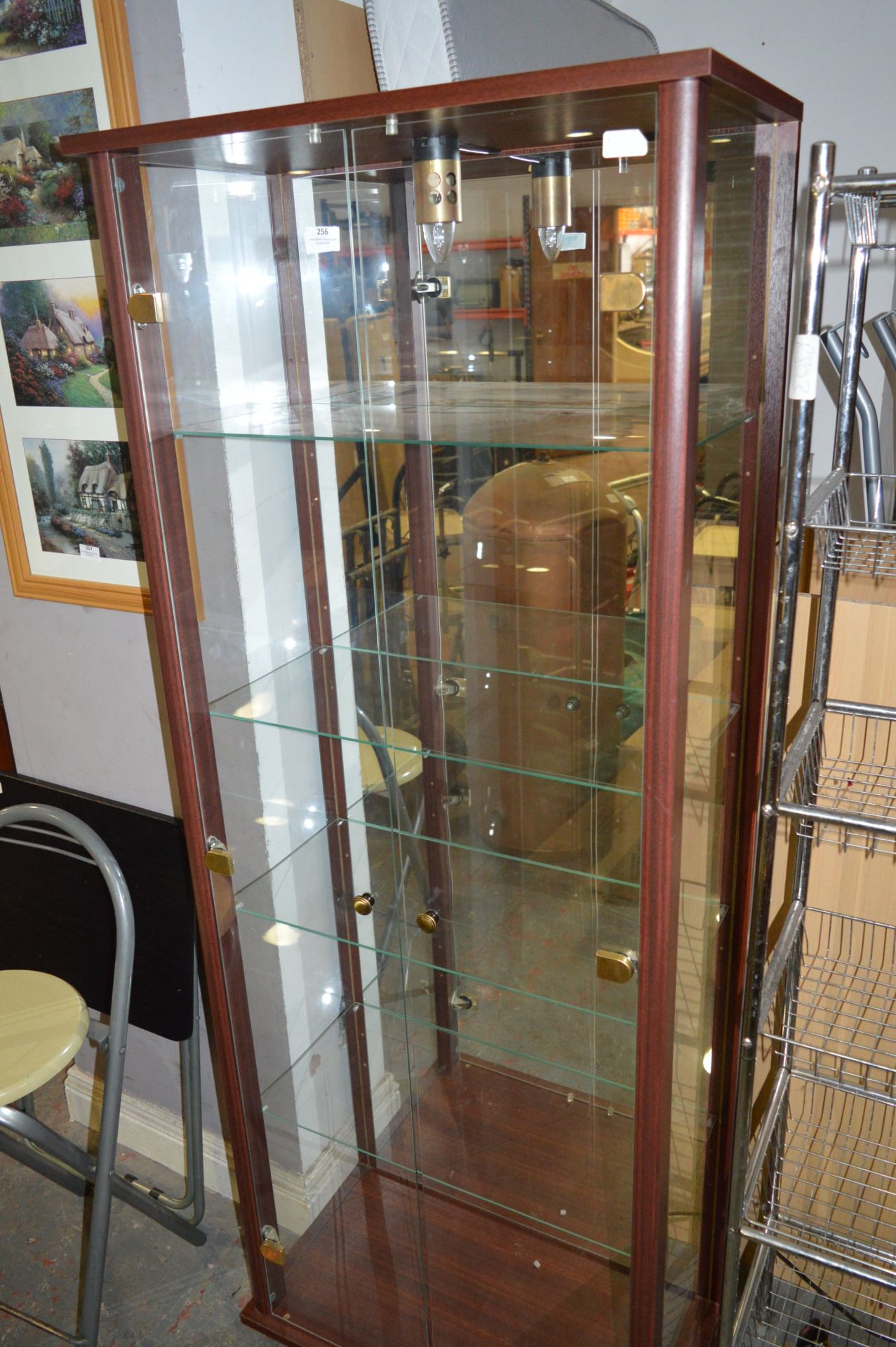 Rosewood Mirrored Back Glass Shelved Display Cabinet