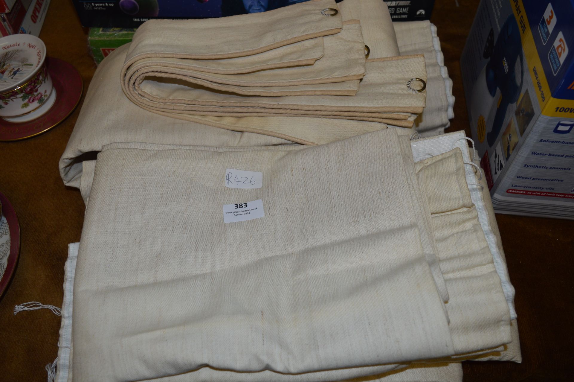 Light Brown Ivory Coloured Pair of Curtains with Tiebacks