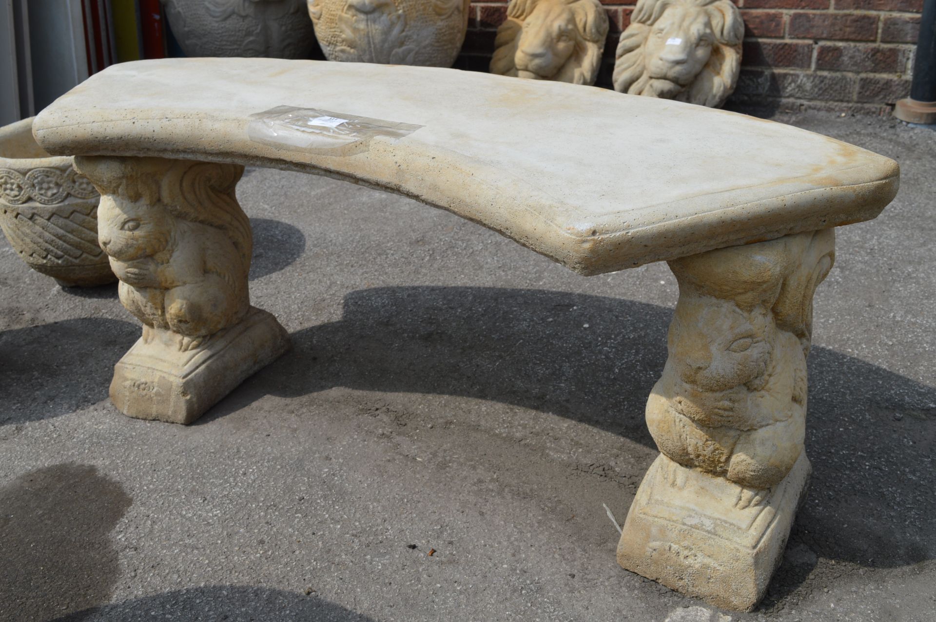 Reconstituted Limestone Half Round Bench with Squirrel Supports