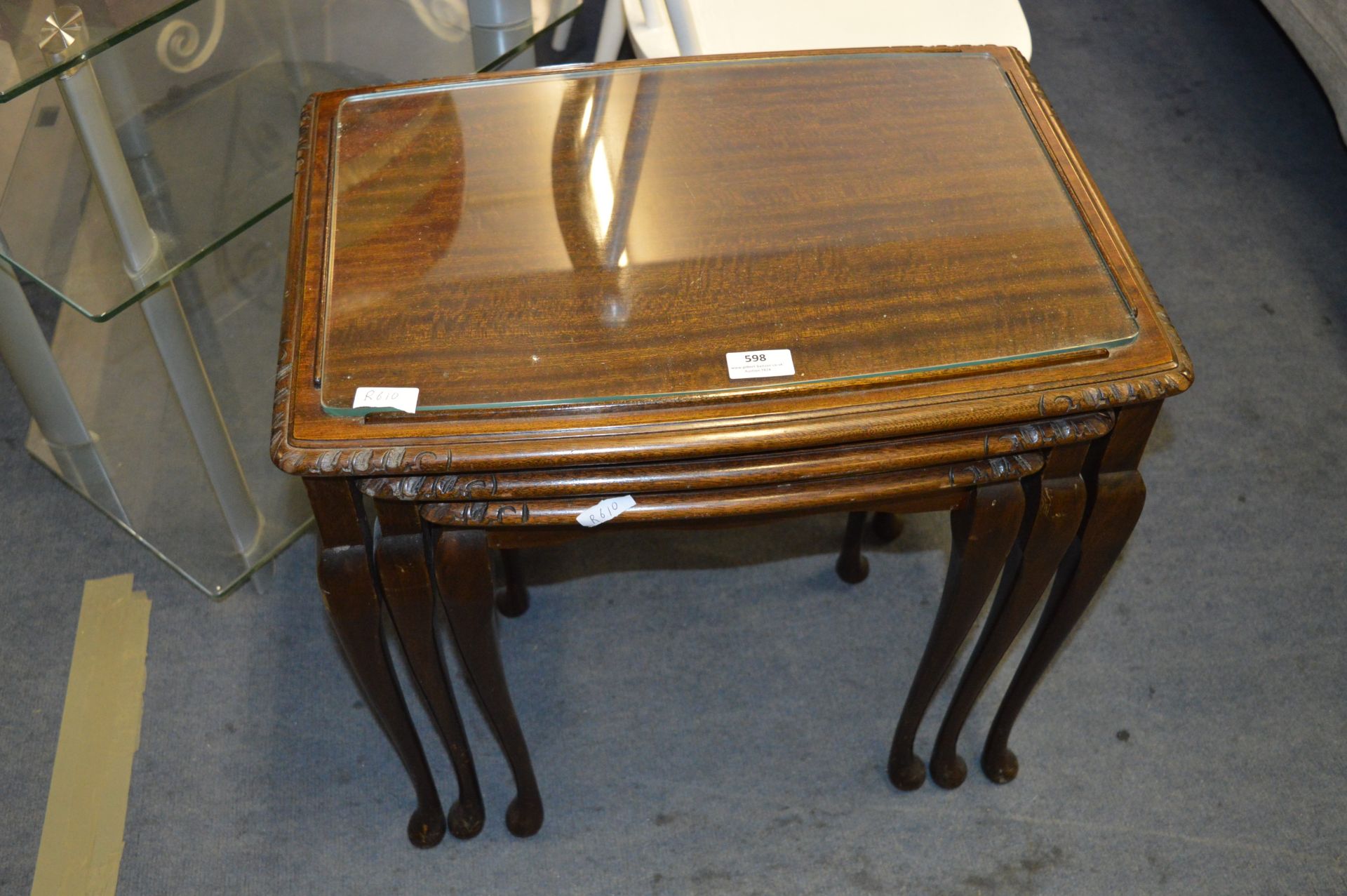 Nest of Three Tables with Glass Inlet Tops