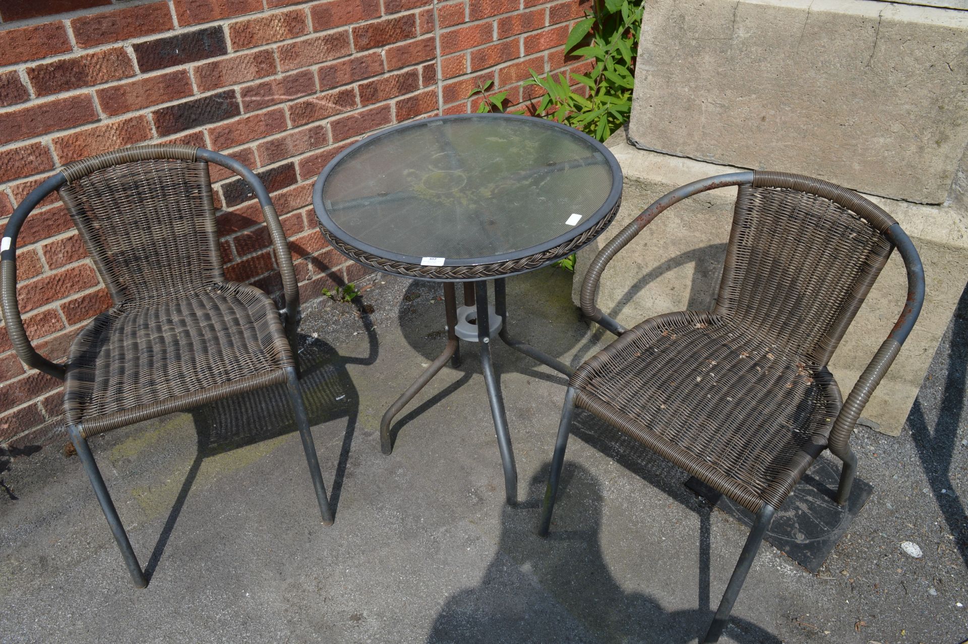 Tubular Metal Circular Topped Garden Table with Two Chairs