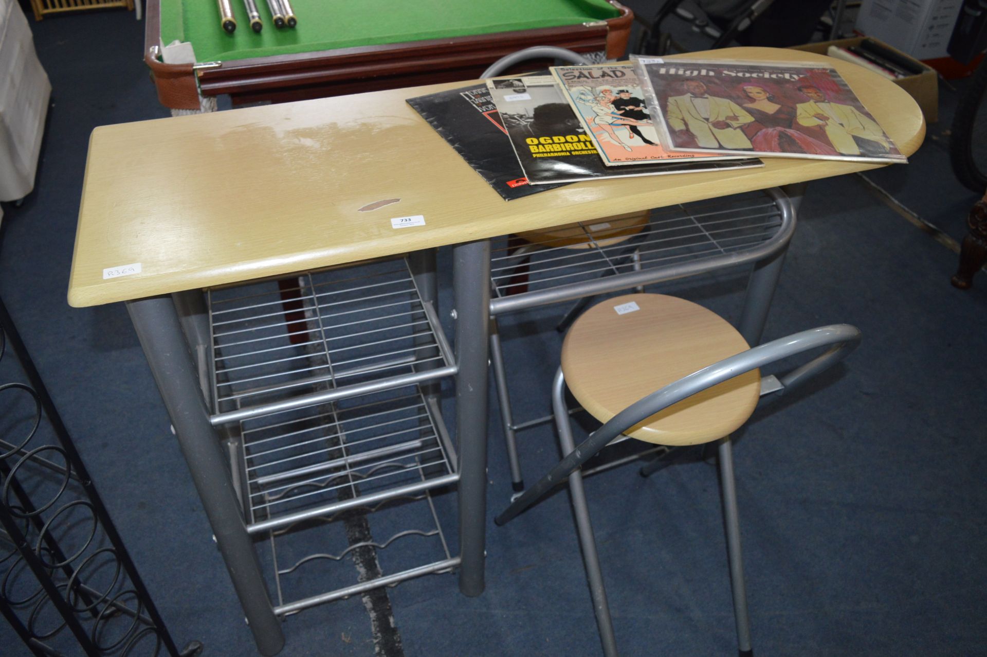 Tubular Metal Beech Topped Breakfast Bar with Two Stool