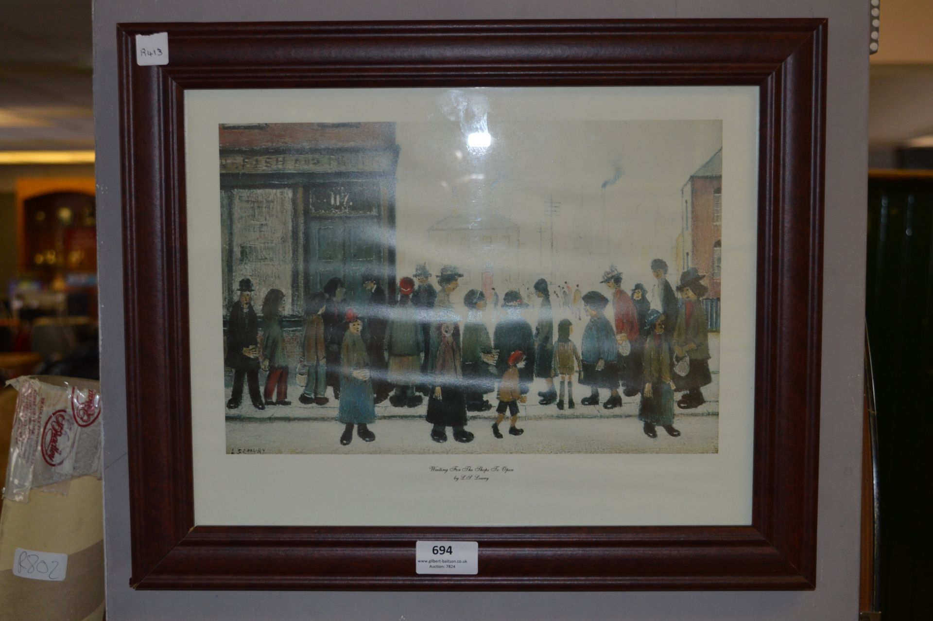 Framed Lowry Print "Waiting for the Shops"