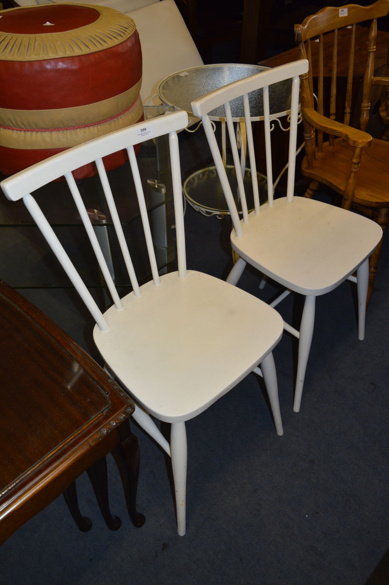 Pair of White Painted Stickback Dining Chairs
