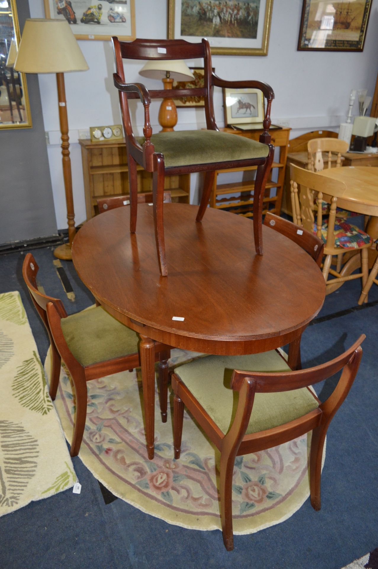 Mahogany Oval Topped Extending Dining Table and Five Barback Chairs