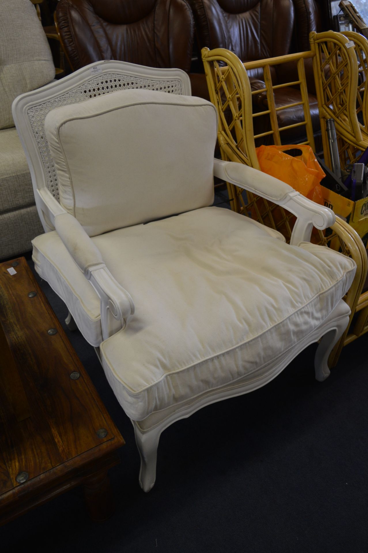 *White Painted Cane Back Armchair