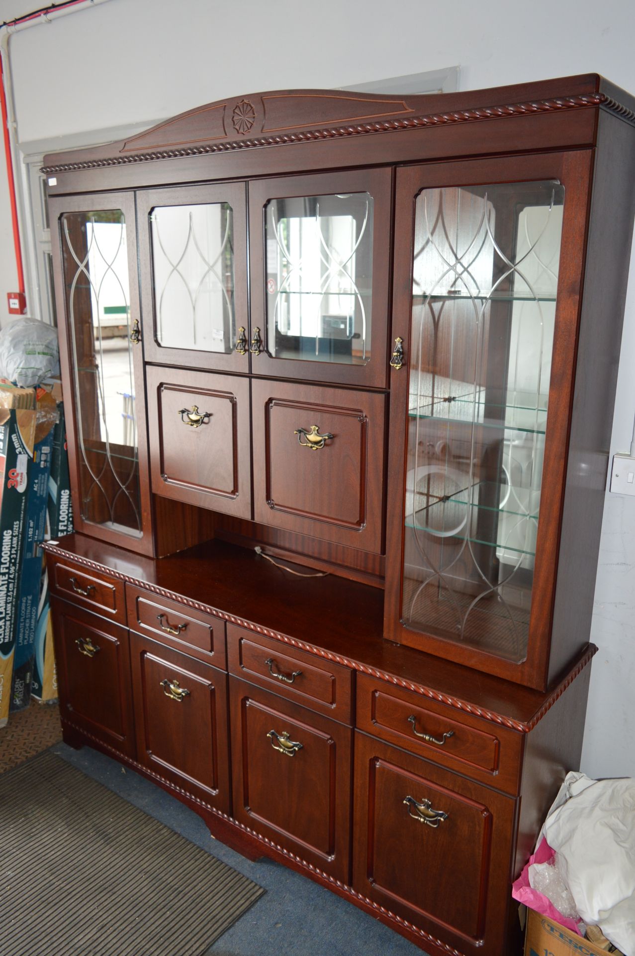 Mahogany Effect Mirrored Back Wall Unit