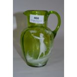 Mary Gregory Green Glass Jug
