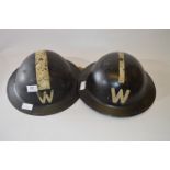 Two WWII Air Raid Wardens Helmets