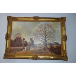 Gilt Framed OIl on Canvas "Ploughing Fields" Arthur Lokie