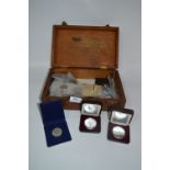 Box Containing Commemorative Coins, Silver Coins and 50 Pence Coins