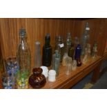 Collection of Green Glass Bottles Including a Blue Poison Bottle etc.