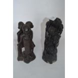 African Carved Ebony Tree of Life and Trio of Figurines