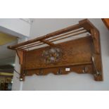 Oak Wall Mounted Hat and Coat Shelf with Carved Horse Decoration
