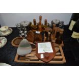 Teak Tableware; Toast Racks, Serving Dishes, Condiments and Old Hall Stainless Steel Teapot &