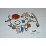 Silver Charm Bracelet and Brooch