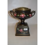 Pink Rose Decorated Black Flower Vase