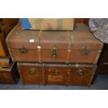 Two Wood Bound Travelling Trunks