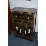 Japanese Black Lacquered Cabinet with Mother of Pearl and Gilt Decoration